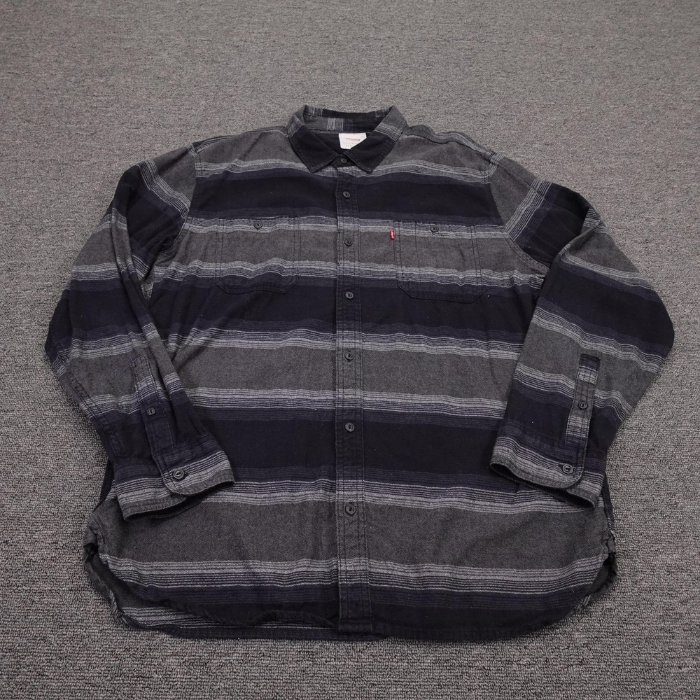 Levis Shirt Mens XL Gray‎ Stripe Flannel Long Sleeve Button Up Casual Cotton